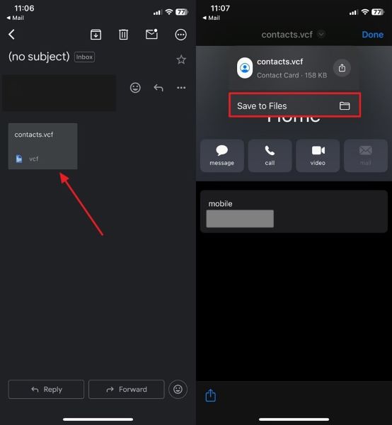 save shared contact file on ios